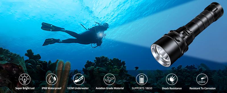 Product Introduction of Professional Waterproof Super Bright Dive Lantern IPX8 Diving Flashlight Torch with 2000 Lumens and 80 Degrees Beam Angle 29