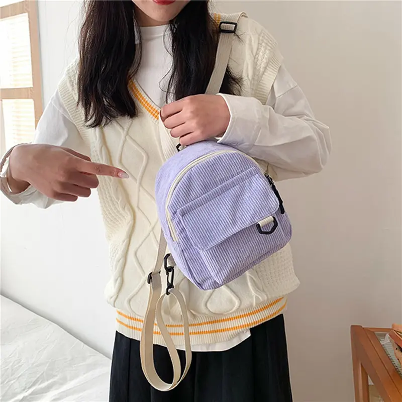 Ba Lô Mini, Dành Cho Nữ, Thời Trang, Màu Trơn Chất Liệu Vải Nhung Kẻ, Nhỏ Và Đơn Giản, Thích Hợp Đi Du Lịch, Sức Chứa Lớn, Cặp Sách Nữ, Thế Giới 2