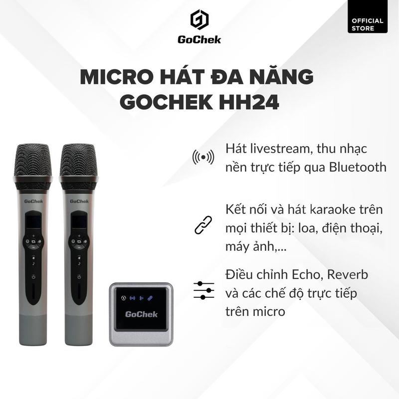 Micro hát đa năng GoChek HH24 Mic hát livestream Mic karaoke không dây kết nối đa thiết bị.