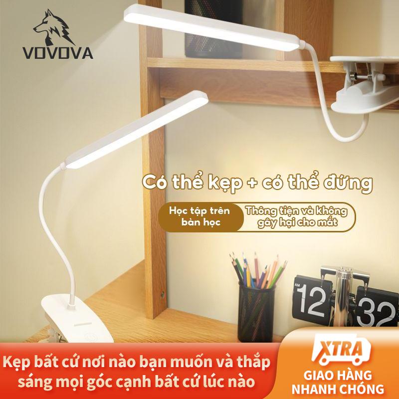  vovova Đèn bàn nhỏ có thể sạc lại để bảo vệ mắt và học tập chuyên dùng cho giường ngủ ký túc xá loại kẹp 