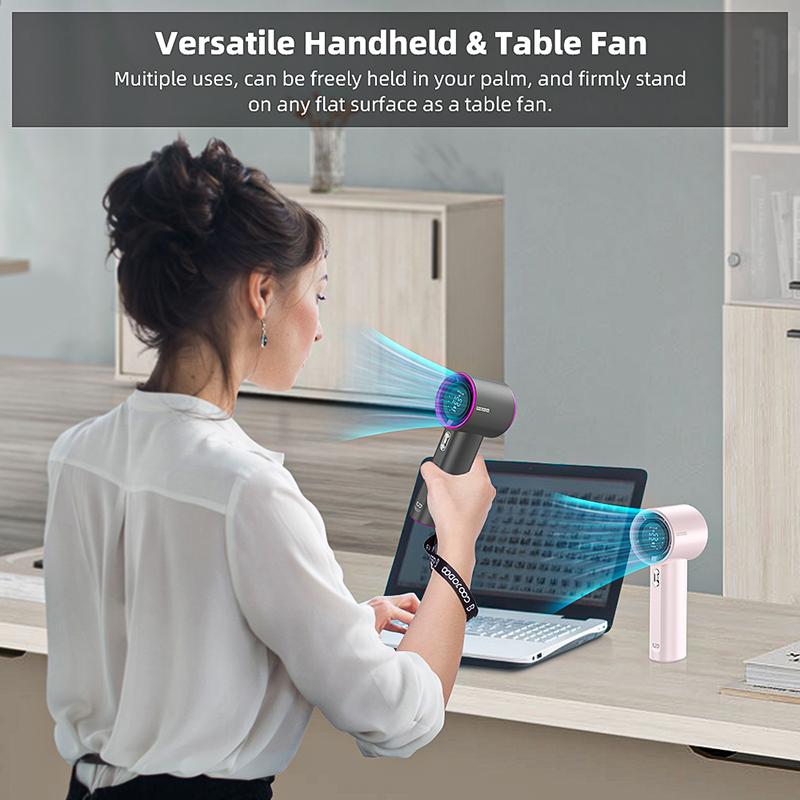 GOOJODOQ GFS001 High-speed Portable Handheld Fan 4000MAH Mini kipas Strong Wind 100 Gear Wind Speed kipas angin Digital Display Adjustable Turbo kipas tangan untuk olahraga luar ruangan dan pendinginan cepat 2