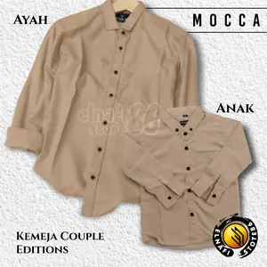 Elnafi Store86 Kemeja Couple Ayah Dan Anak Lengan Panjang & Pendek Warna Mocca Baju Katun Signature Premium Kualitas Terbaik
