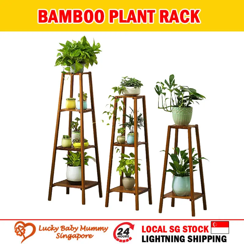 【Tower Design】2/3/4 Multi Layer Tier Planter Rack Bamboo Made Flower Plant Rack Flower Pot Stand Home Decoration Garden Organiser Tree Set