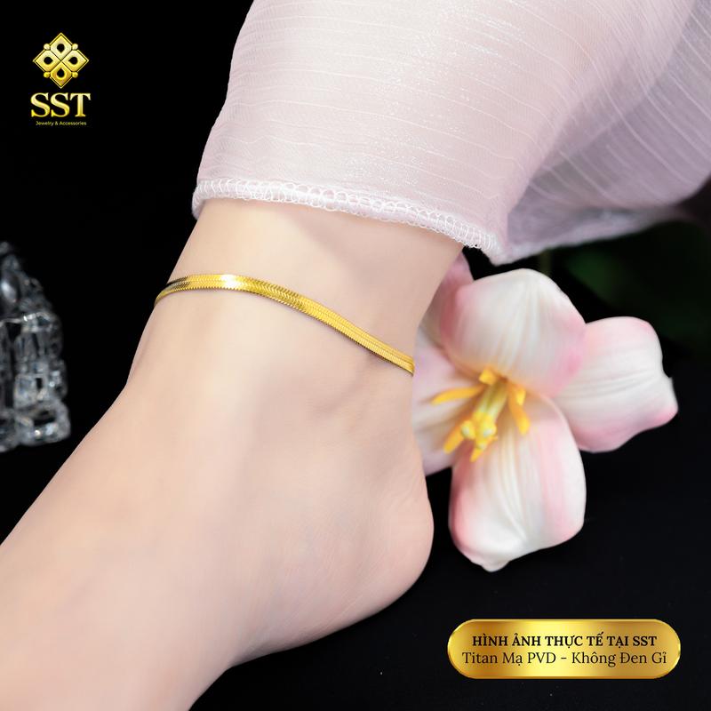 Lắc Chân Titan SST Dây Mì Ép Màu Vàng Sáng Bóng Thiết Kế Tối Giản Sang Trọng LC29