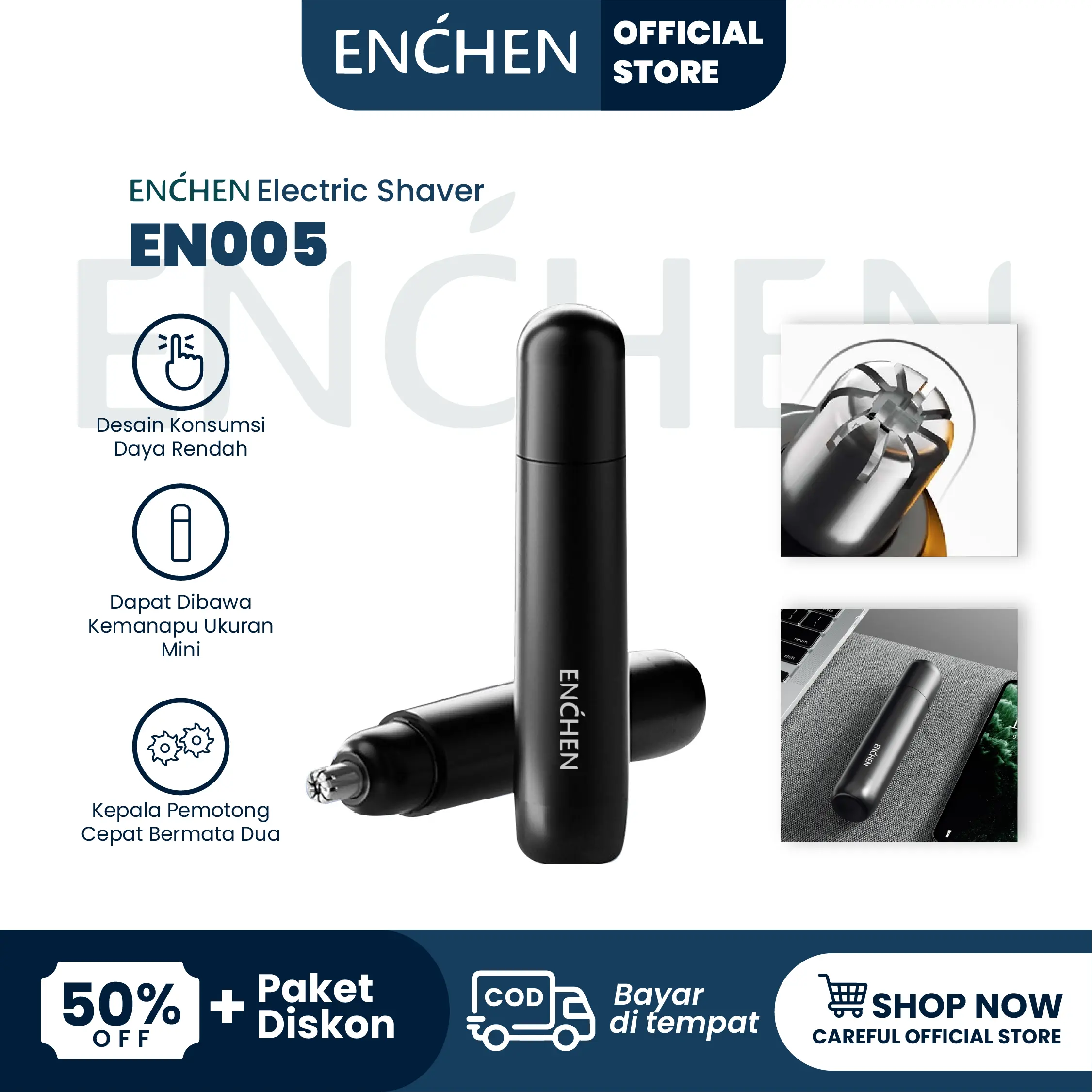 【COD】ENCHEN EN005 Pembersih Bulu Hidung Hair Nose Ear Trimmer Alat Cukur Bulu Hidung included AA Battery