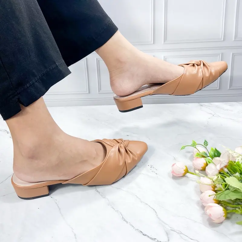 FLADEO Sandal Wanita Hak Tahu 3cm Variasi Pita Silang Nyaman Dipakai Shoes Sendal Naik Size 4