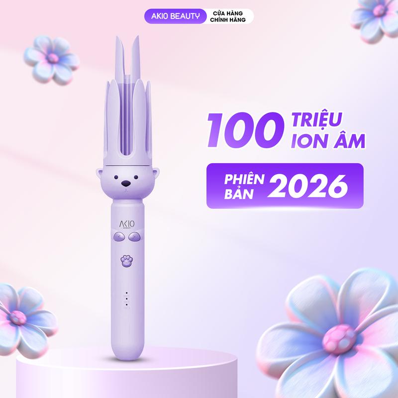 Máy uốn tóc xoăn tự động 28mm AKIO phiên bản màu tím cao cấp, lớp phủ gốm bảo vệ tóc khỏi hư tổn