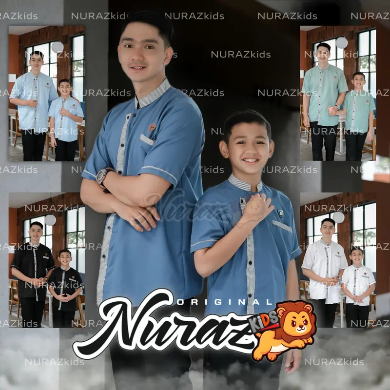 NURAZ Kidss - Baju Koko Couple Ayah Anak Legan Pendek Motif Selempang Bahan Katun Signatur 0