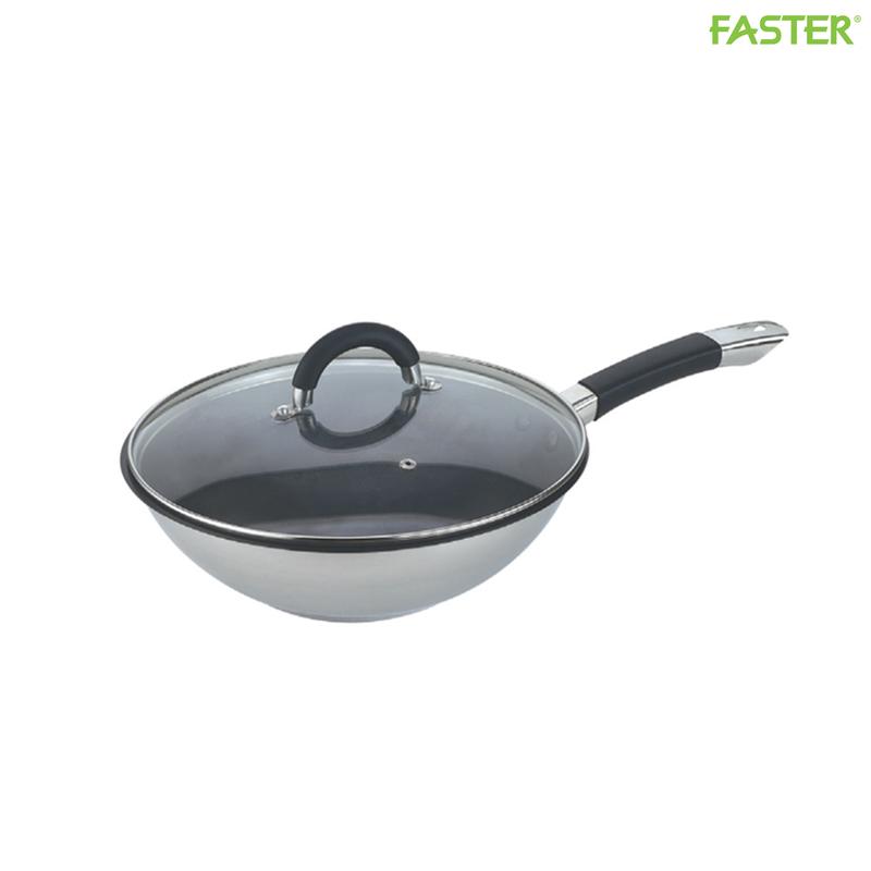 Chảo Sâu Lòng Faster 32cm Inox 304, Chống Dính Xylan, Chảo Chiên Xào Đa Năng Có Nắp Kính, Dung Tích Lớn Cho Gia Đình