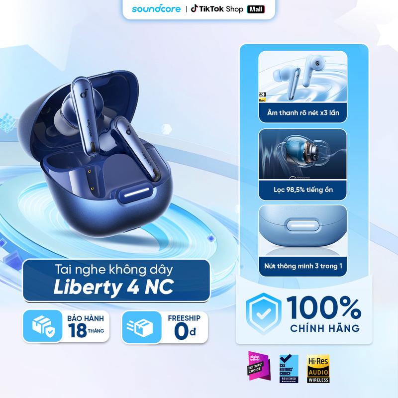 Tai nghe nhét tai bluetooth chống ồn Soundcore Liberty 4NC | Chống ồn ANC 50 giờ phát nhạc | Sạc nhanh Nhét Tai Nghe Nhạc Earphone-Bảo hành 18 tháng- Hàng chính hãng