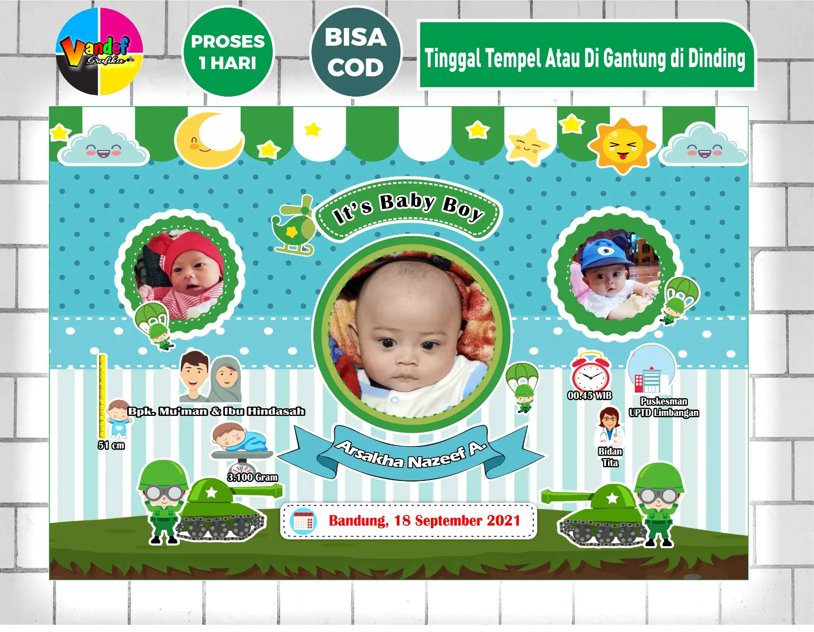 CETAK FOTO BIODATA BAYI - PAPAN MDF DEKORASI DINDING UKURAN 20x30cm Hadiah