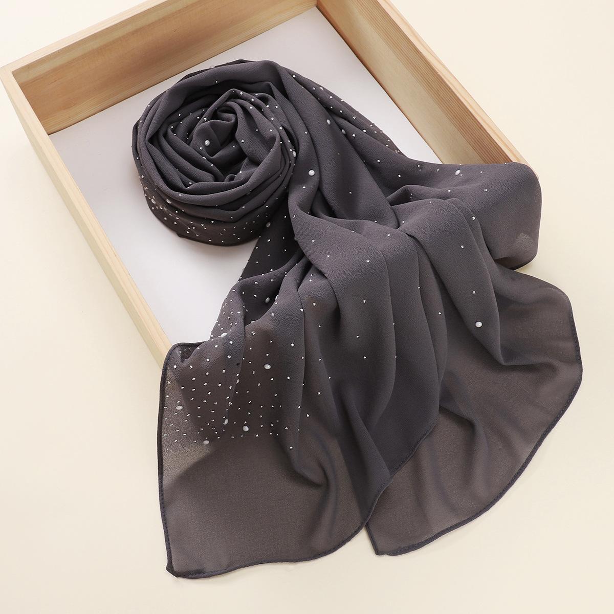 Malaysia Indonesia Pearl Chiffon material Baotou scarf rhinestone porcelain decorative fashion headscarf_voghion.com