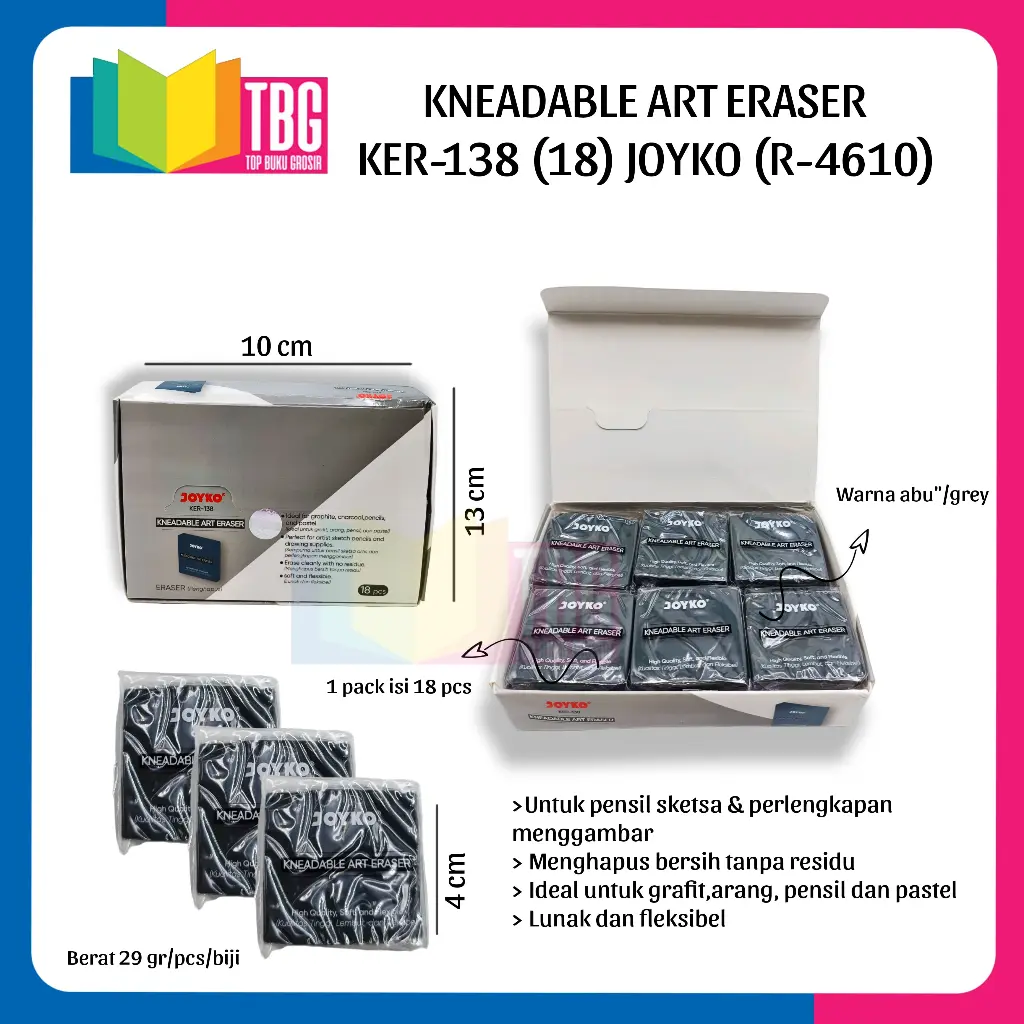 1 PCS/BIJI KNEADABLE ART ERASER KER-138 (18) JOYKO / PENGHAPUS KARET / STIP PENSIL (R-4610)