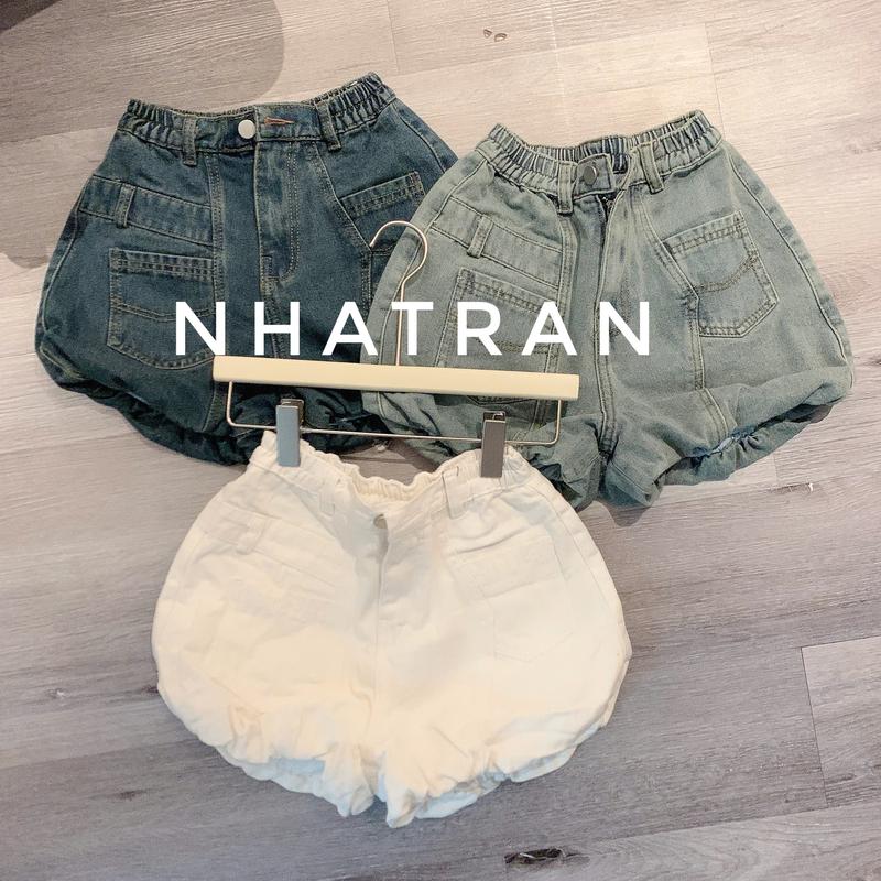 nhatran - Quần short bí jean nữ hai lớp lưng cao bo chun túi kiểu chất Cotton Pants Denim Women GN-401