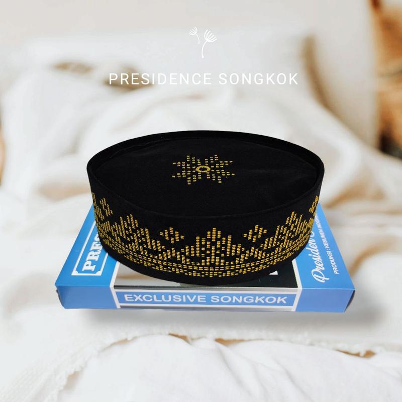Product Introduction of Peci Songkok Kopiah Hitam Motif Songket Batik Warna Gold tinggi 9cm Murah Berkualitas -Peci pria model terbaru Anak dan Dewasa Laki-laki Sholat Bisa Bayar di Tempat COD Muslim Gold Nyaman 6