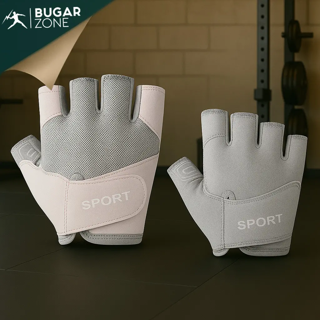 [ Bugar Zone ] Glove Sport Pria Wanita Terbaru Desain Aktivity Olahraga Fitness Training Angkat Beban Outdoor Style Support Anti Licin Dengan Silicone Strap Velcro Support Perlindungan Pergelangan Tangan Looks View Basicly Modern Spandeks FINGERLESS SPORT
