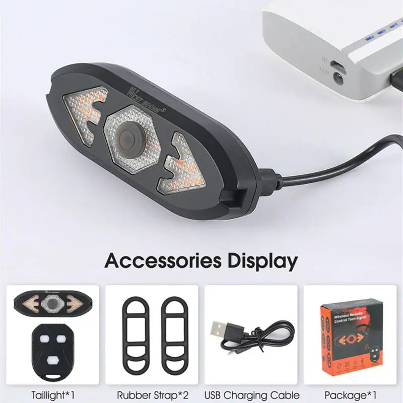 West Biking Lampu Sein Sepeda USB Wireless Tanpa Kabel Waterproof Outdoor Stang 2