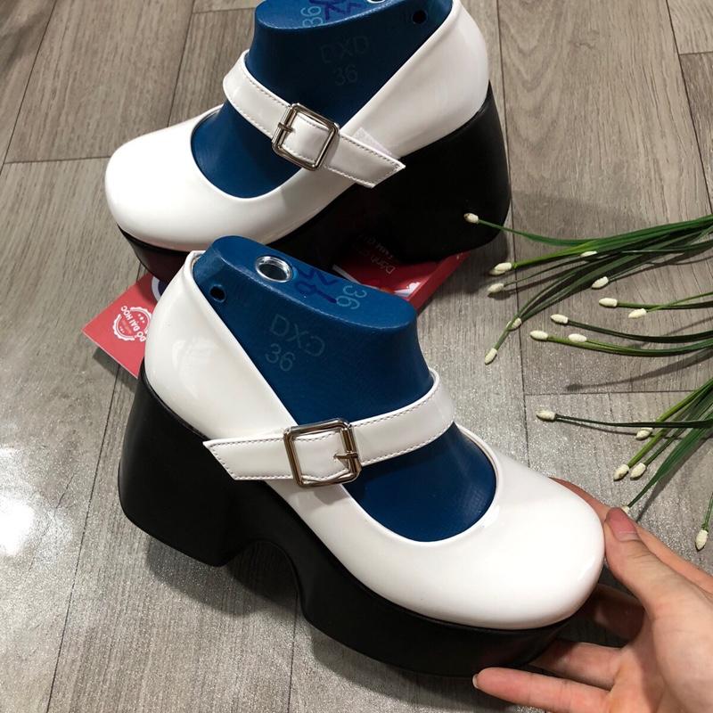 Giày mũi tròn đế xuồng cao 10cm Nâng chiều cao dễ mang dễ phối đồ có 4 màu đen kem trắng đỏ mận