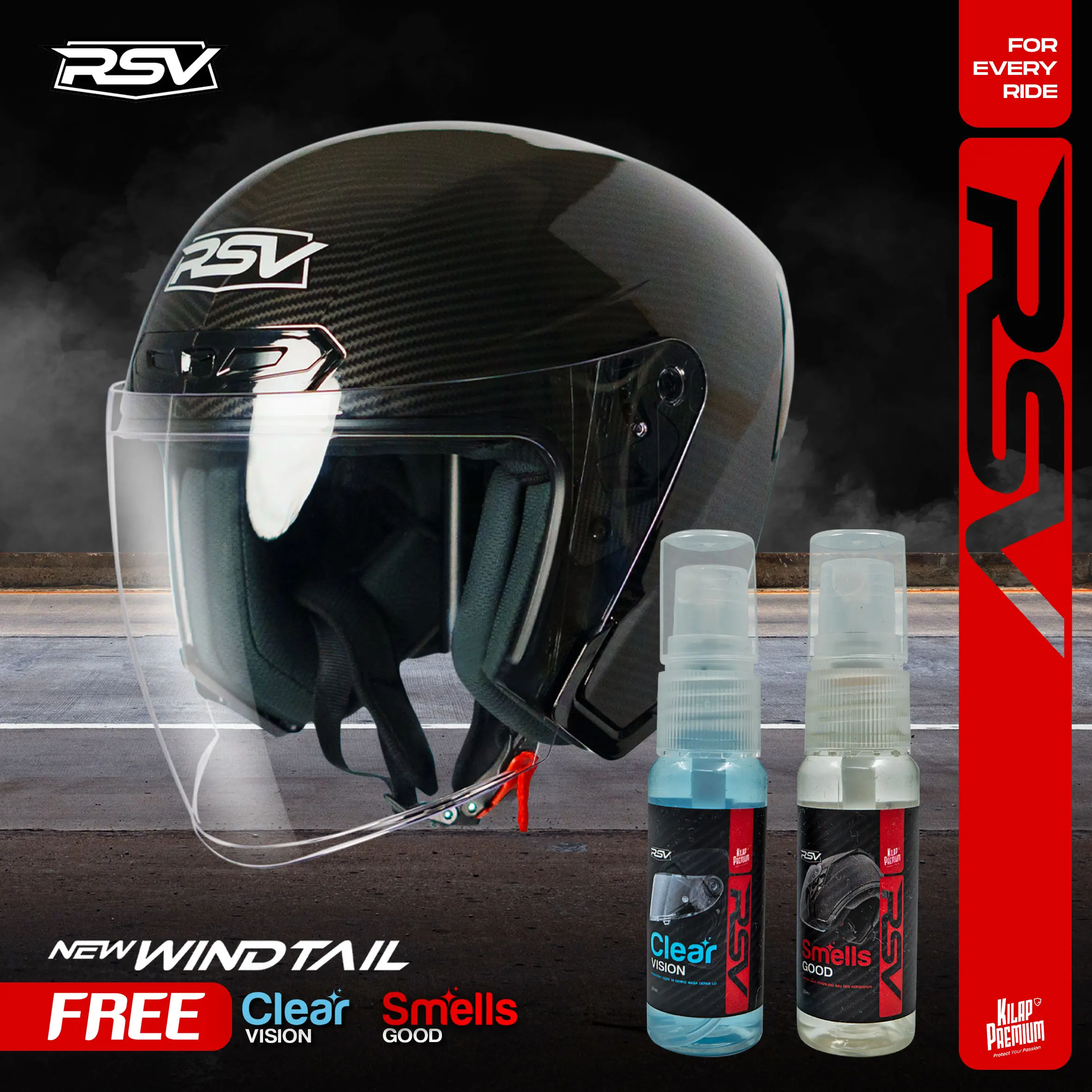 HELM Half Face RSV NEW WINDTAIL CARBON GLOSSY  Motorcycle