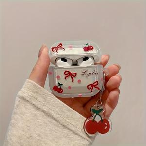 Cherry Bow Tie Funda de TPU Compatible con AirPods 1/2/3/ 4 y AirPods 3 / Pro / Pro2 - Linda funda protectora para auriculares inalámbricos - Regalos de cumpleaños para novio / novia