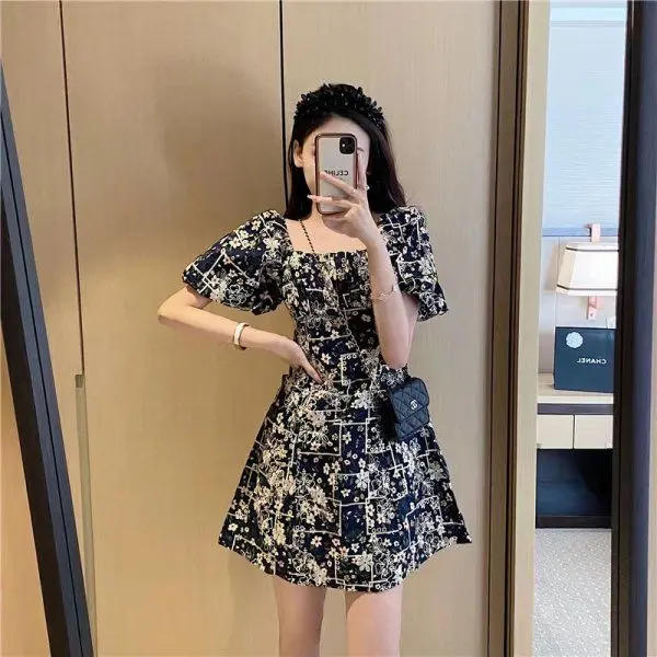 Women's simple casual fashionable dress for women, summer niche new style temperament floral dress, easy to match Womenswear Lingerie Comfort Short