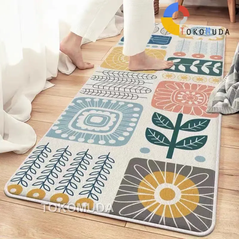 TOKOMUDA Karpet Bulu kamar Keset Cashmere Aesthetic Anti slip 120x50cm Motif Unik Keset Kamar Ruang 8