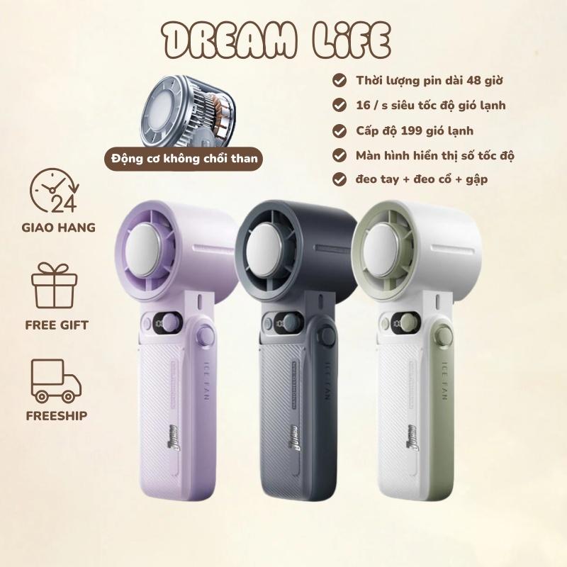  Quạt Cầm Tay Tích Điện 5 Bánh Turbo Pin Trâu 5 Cấp Độ Gió Xoay 180 Độ Gấp Gọn Tặng Kèm Dây Đeo Cổ Tiện Lợi 