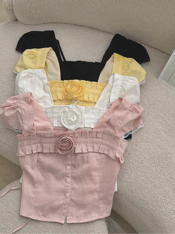 ÁO CROPTOP HOA TRÀ , Buộc lưng có tay con , size SML