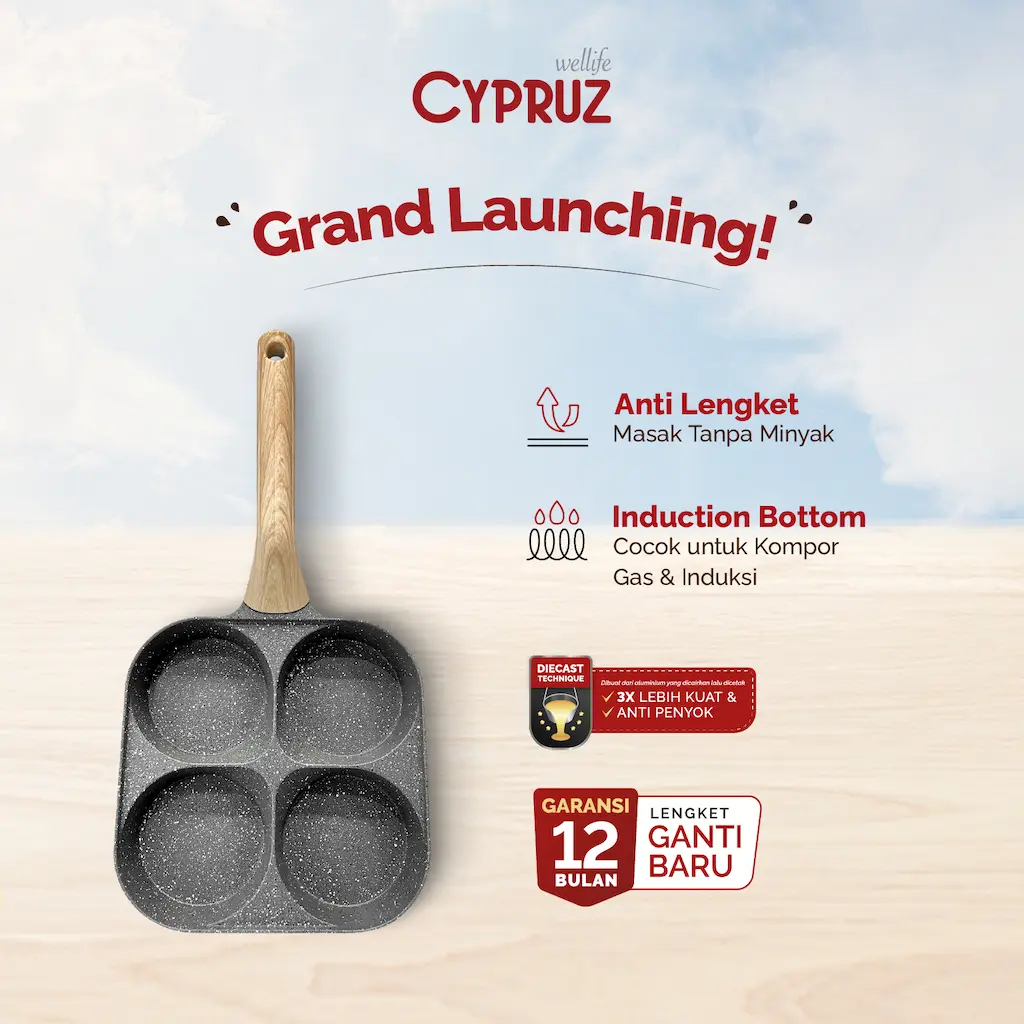 Cypruz Egg Pan Granite Diecast Anti Lengket - Wajan Telur 3/4 Lubang Aluminium Food Grade