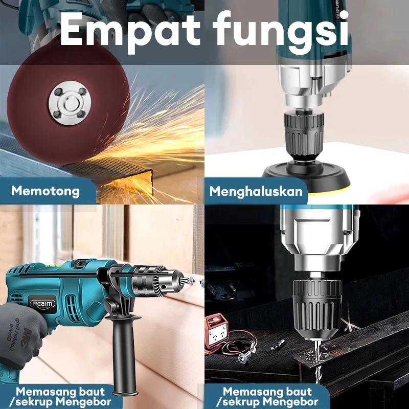 Set Perkakas 3in1 REAIM Mesin Gerinda Tangan dan Mesin Bor Listrik 13mm dengan Aksesoris Bearing Body Blade Bore Copper Dinamo untuk Repair Perbaikan Gergaji Kabel Karat Proyek Konstruksi Bengkel Rumah Tangga Angle Grinder Impact Drill Power Tools