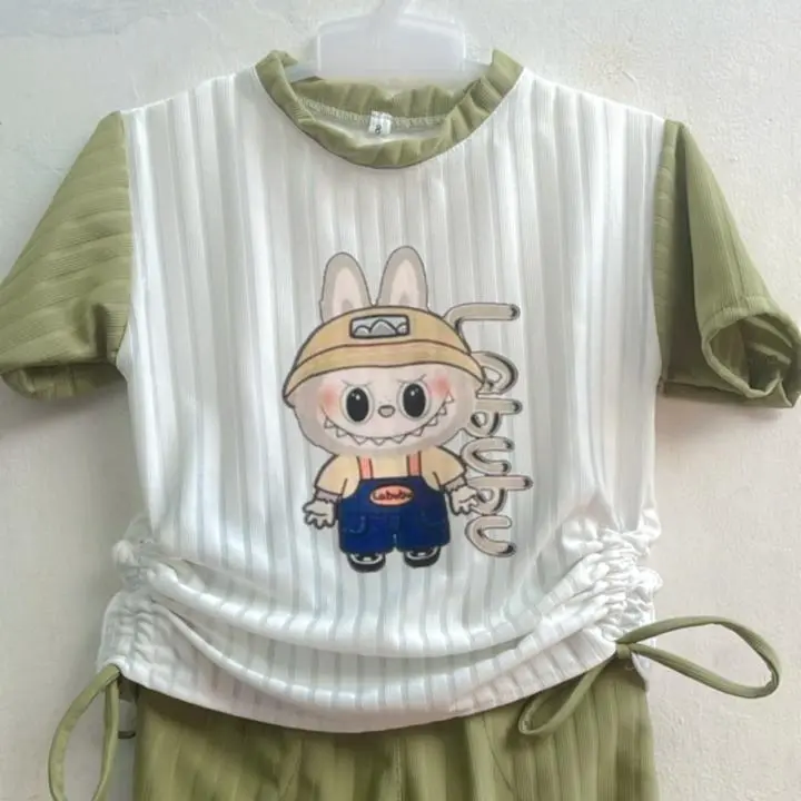 Baju Anak Labubu One Set Labubu Bahan Knit Hornet DTF Labubu untuk Anak Usia 2 sampai 11 tahun - OneSet Inez setelan 2