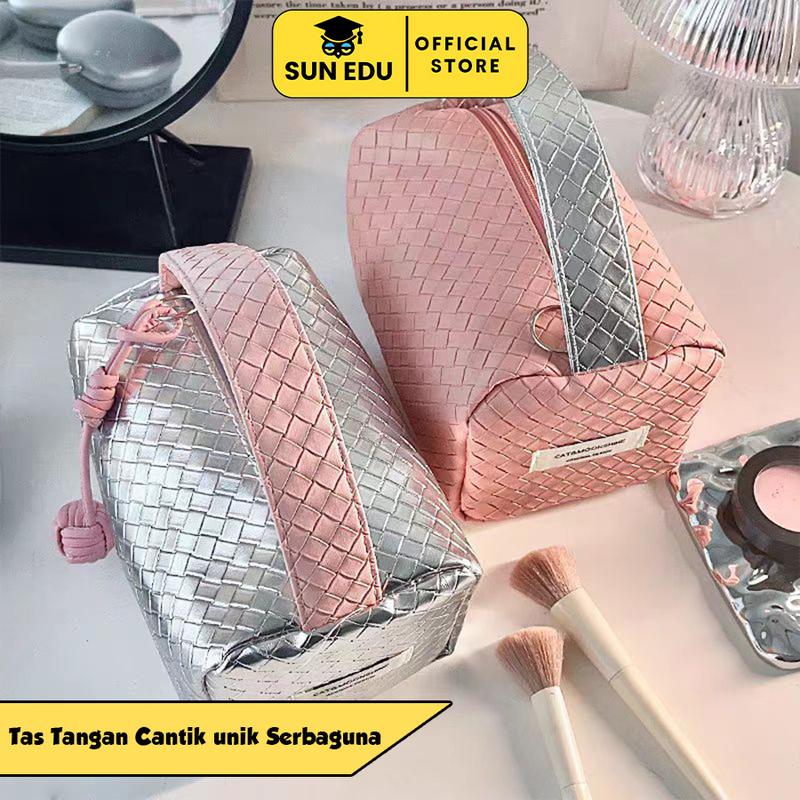 Pouch Cosmetic Make Up Women's Color Blocking Woven Pattern Small