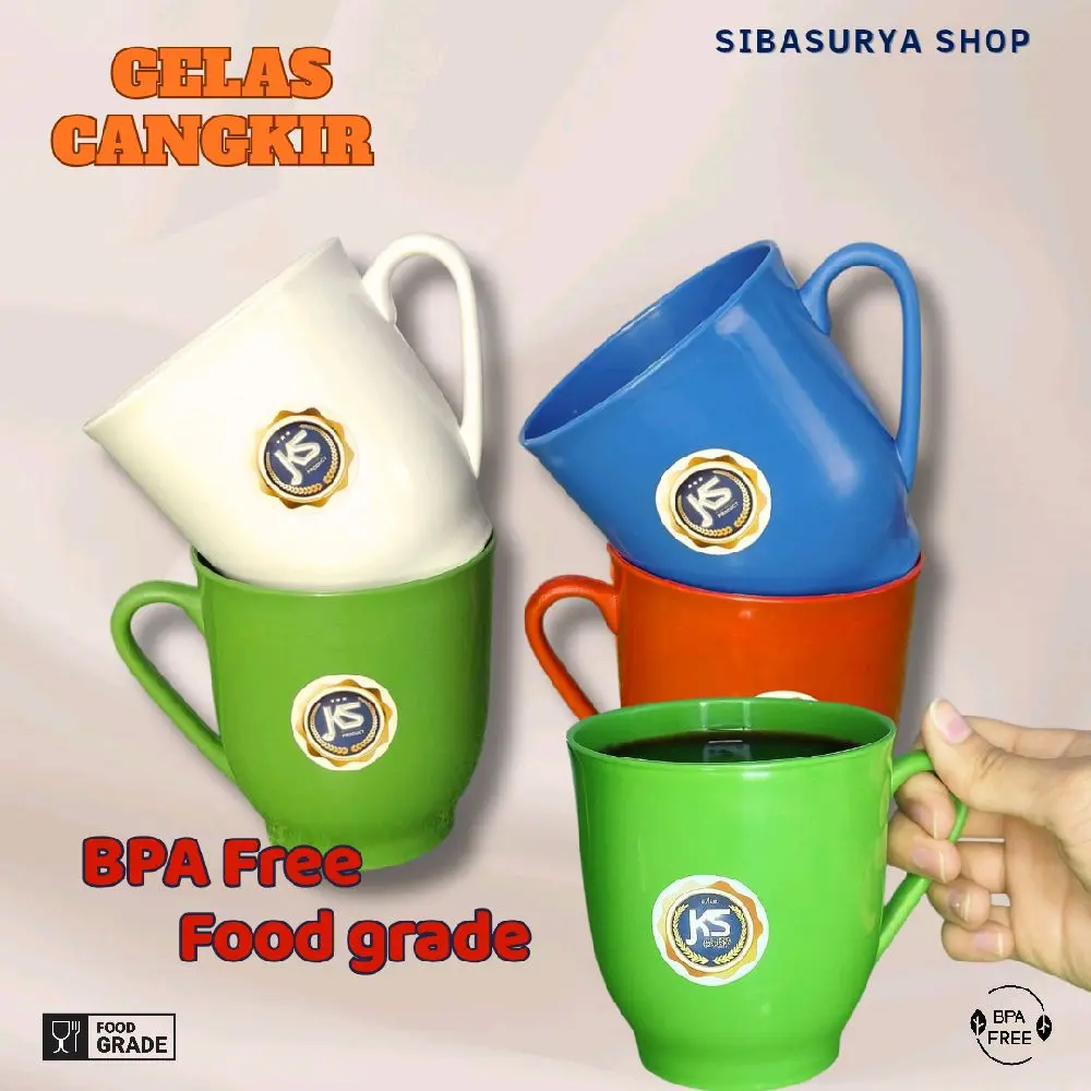 GELAS CANGKIR PLASTIK WARNA CANTIK 6/12 PCS BAHAN TEBAL - Food Grade , BPA Free