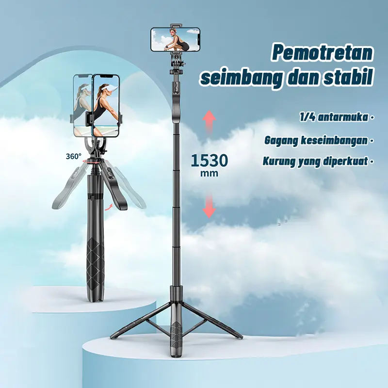 L16 Tongsis Tripod Bluetooth Selfie Stick Remote Tripod HP Kamera DSLR seri Gopro Tongsis 1.53M dengan 1/4 Adaptor 7