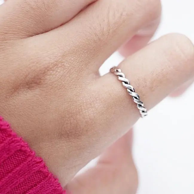 Cincin Wanita Perak Asli 925 Plintir Jalin Midi
