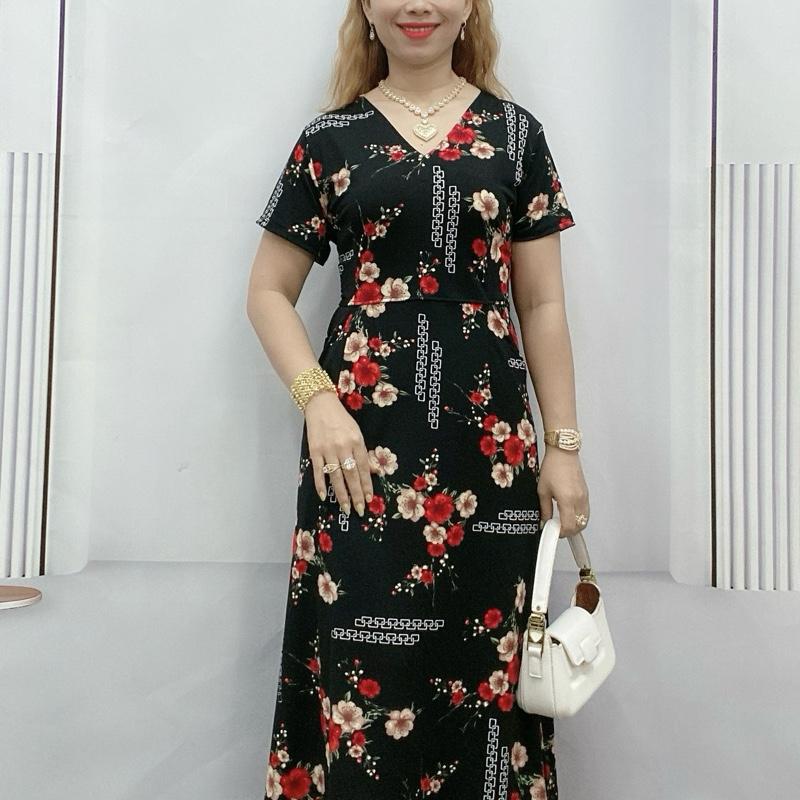 Mã 45 (2) Đầm bông dự tiệc cổ tim tay ngắn Mã 45 Hàn Quốc co giãn 4 chiều - Women, Nữ váy trang Dress