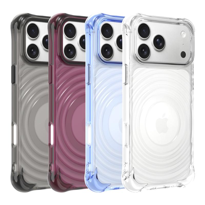 Ốp lưng iPhone 17 trong suốt họa tiết sóng gợn, 4 góc túi khí chống sốc, dùng cho 18/16, ốp cao cấp tinh xảo cho 15/14/13/12/11