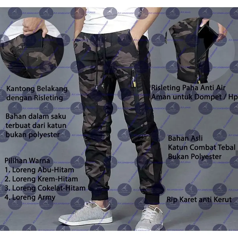 Atjin- Celana Joger Loreng Pria Dewasa Termurah Model Terbaru Tactical Army Commando Katun 0
