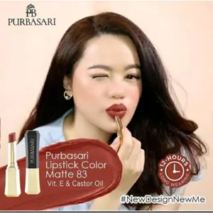 Purbasari Lipstick Color Matte 83 Vit E & Castor Oil 12 Jam Tahan Lama #NewDesignNewMe