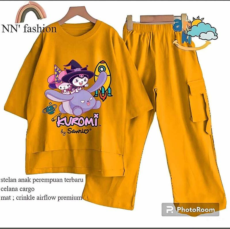 Product Introduction of Stelan Anak Perempuan Terbaru Celana Model Cargo Skena dengan Baju Motif Kuromi Lucu Bahan Crinkle Airflow Premium - Fashion Setelan Pakaian 28