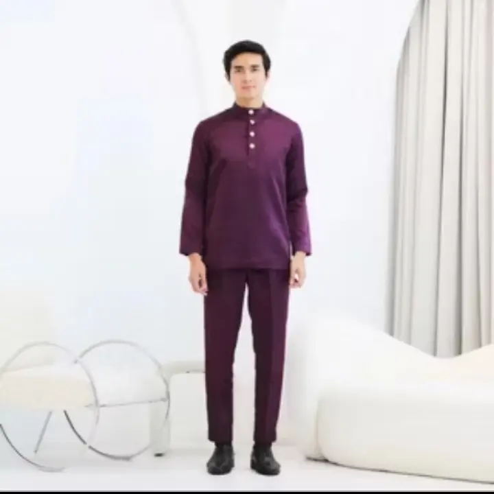 Abbdullah teluk belanga,cekak musang baju melayu pria,baju Malaysia pria,baju couple Koko Muslim Dewasa Panjang Lebaran Kurta Mewah Kancing Cowok Keren Formal Seragam Keluarga,baju couple Lebaran ibu ayah 7