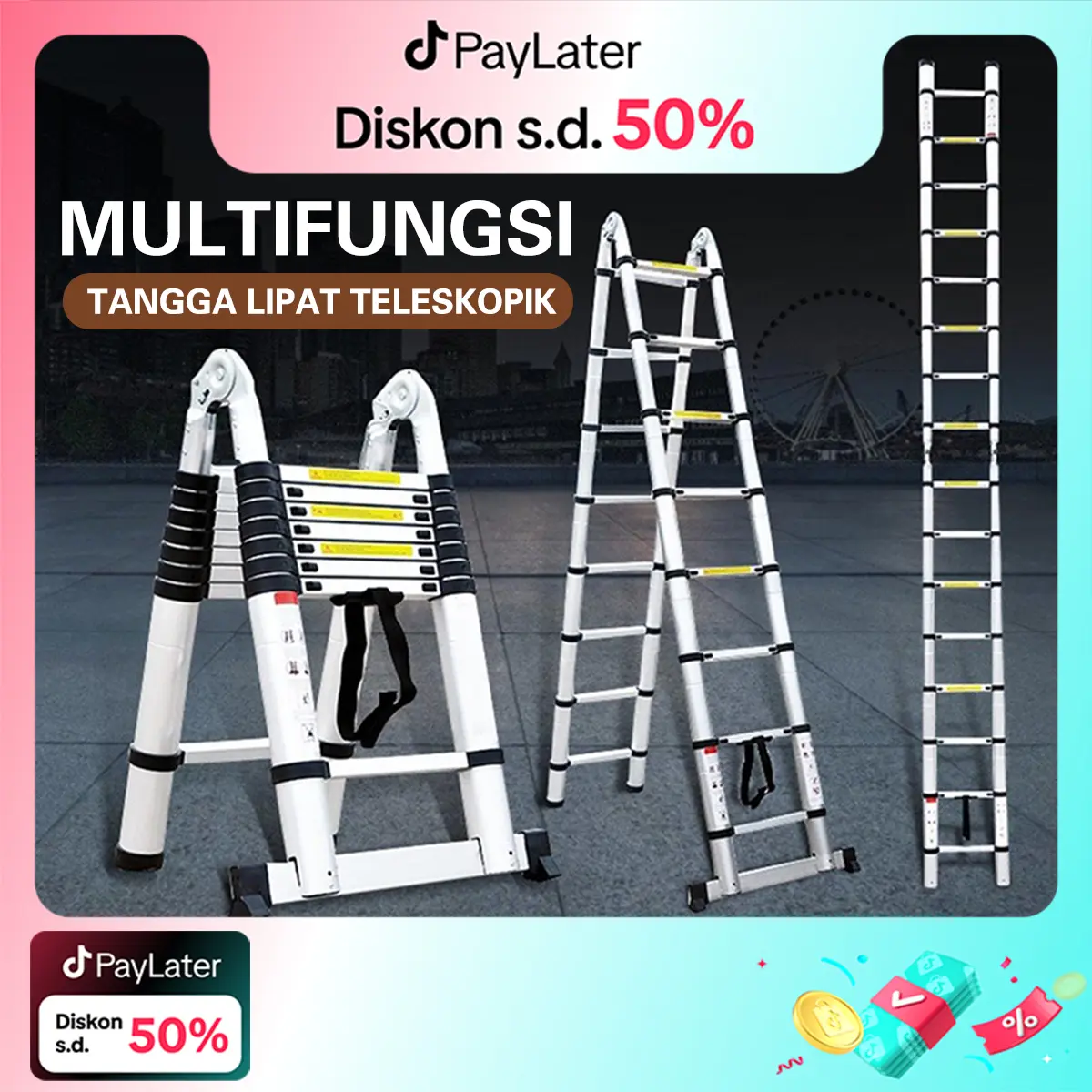 Multifungsi Dengan Teknik Tangga Lipat / Tangga Teleskopik Portabel Rumah Tangga 3.2Meter