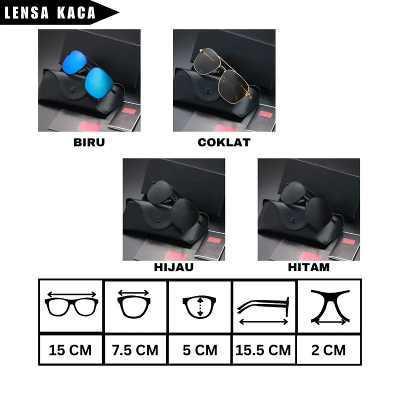 【Free Dompet&Lap】-【6103】Kacamata Hitam Original Fashion Pria, Lensa Kaca Asli Kacamata Cocok untuk Segala Bentuk Wajah Anti Sinar UV400 Protection Kaca mata Cowok Cewek Eyewear 7
