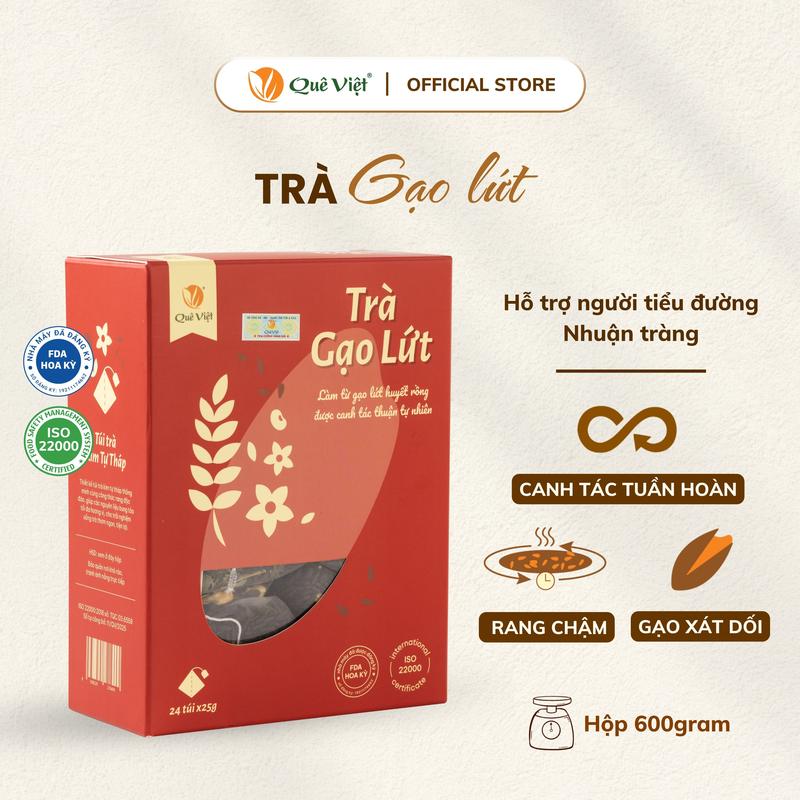 Trà Gạo Lứt Nguyên Liệu Tự Nhiên An Toàn 600gr - Hộp 24 Túi Lọc X 25g Giúp Thanh Nhiệt Mát Gan Tốt Cho Sức Khỏe & Người Tiêu Đường