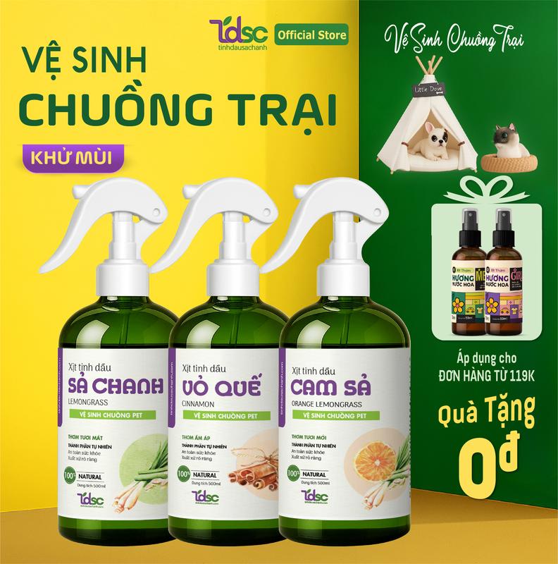 Xịt Khử Mùi Nước Tiểu Vệ Sinh Diệt Khuẩn Chuồng Trại Chó Mèo TINHDAUSACHANH 100ml 500ml Xịt Thơm Khử Khuẩn Thú Cưng