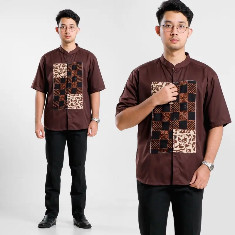 Kemeja Batik Pria Katun Lengan Pendek Casual Kombinasi Motif Modern Baju Kantor Cowok Formal 2