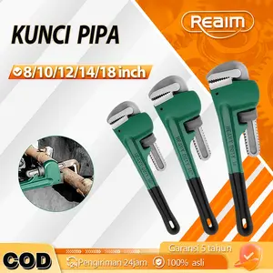 REAIM Kunci Pipa Kunci Pipa Besi Kunci Pipa Amerika Kunci Ledeng Heavy Duty 8 / 10 / 12 / 14 / 18 Inch Gagang Celup Plastik untuk Pipa Besi dan Pekerjaan Plumbing