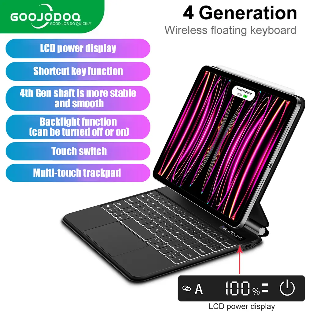 【GOOJODOQ】 2023 Magic Keyboard Gen 4 w LCD Display for iPad Pro 11 12.9 12 9 iPad Air 5 Air 4 10.9 Pro M4 11&13 Backlight LCD Display Keyboard Smart Cover