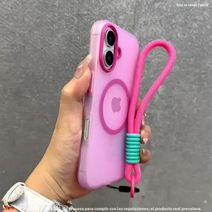 Funda magnética mate para teléfono y correa para la muñeca para iPhone 17 16 ProMax 15 14 13 12 11 Plus, compatible con MagSafe, protector premium esmerilado anti caídas a prueba de polvo, accesorio de protección.