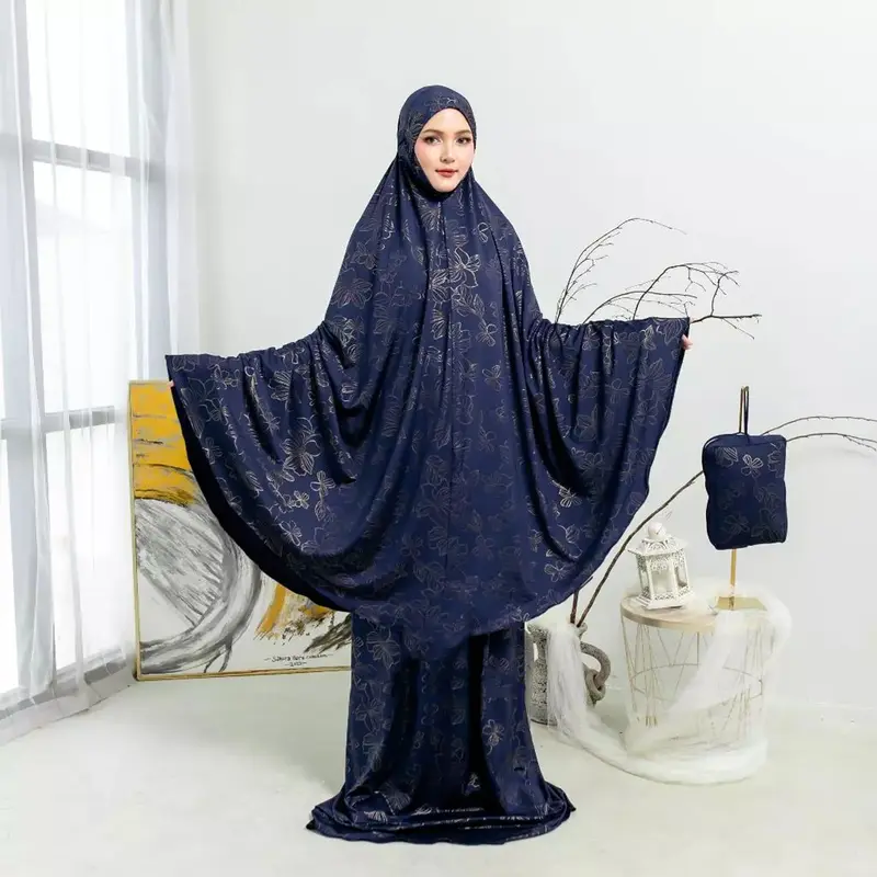[ FREE BAG ] Mukena Jersey Premium Jumbo Motif Print Bahan Spandek Jersey - Mukna Jersi Wanita Muslim - Pakaian Muslim 1